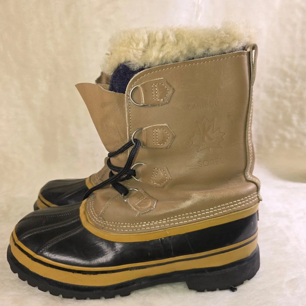VTG Sorel Caribou Kaufman Winter Boots Duck Leather Wool Liners Mens 8 9